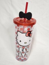 Hello Kitty 24oz Tumbler Red Polka Dot Straw Silver Buffalo Cup