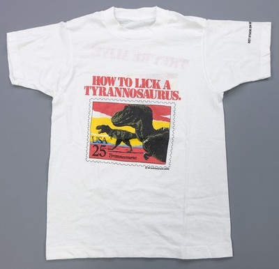 Rare Vintage Tyrannosaurus Rex How To Lick Postage Stamp 1989 T Shirt 80s USPS