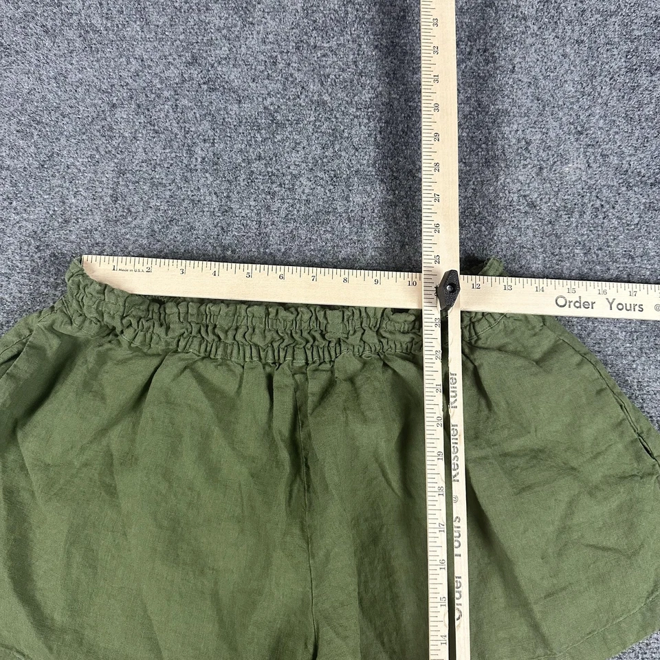 Pantalones Cortos Anthropologie Mujer Medianos Verde Lino Cintura Elástica Informales Calce Relajado Foto 2 de 4