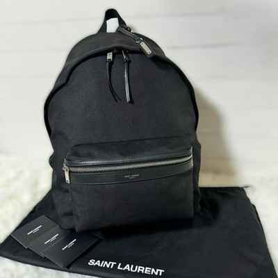 Saint Laurent City Rucksack Backpack Black Leather Nylon Canvas Bag 534967 