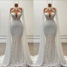 Luxury Mermaid Wedding Dresses High Neck Sleeveless Lace Appliques Bridal Gowns