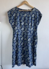 Seasalt Cornwall Dress Womens 12 Blue Leaf Print A-Line Flowy Ladies Skater Boho