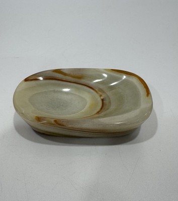 Vintage Natural Onyx Marble Soap Dish Trinket Tray Polished Stone 3.3 