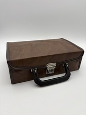 Vintage 12 Cassette Carrying Case, Briefcase, Storage Case, Brown Faux Leather