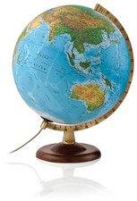 Doppelbild-Leuchtglobus Atmosphere B4 Gold 30, dunkler Holzfuß u. goldfarbener M