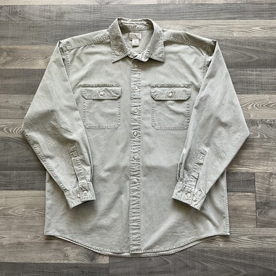 VTG LL Bean Sunwashed Canvas Shirt Men s LARGE Olive Green 100% Cotton 0 FCW7