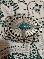 Siskiyou Buckle Co. Vintage Pewter And Enamel Inset Western Belt Buckle