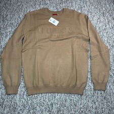 Guess Jeans Sweater Mens Large Stero Debos Long Sleeve Crew Beige Tan 70 NWT