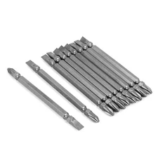 10 x 100mm Long Magnetic Double Ended Slotted Phillips Screwdriver Bits Gray
