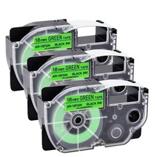3PK XR-18FGN Label Tape Black on Fluorescent Green Fit Casio 18mm Cartridge