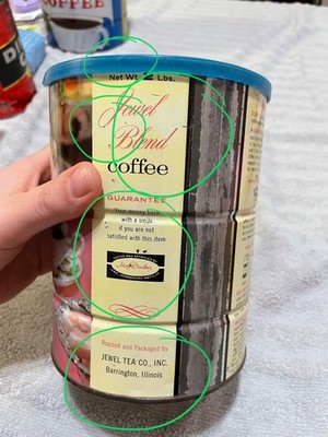Jewel Tea Co. Coffee Metal Coffee Tin 2 Pounds Plastic Lid As seen