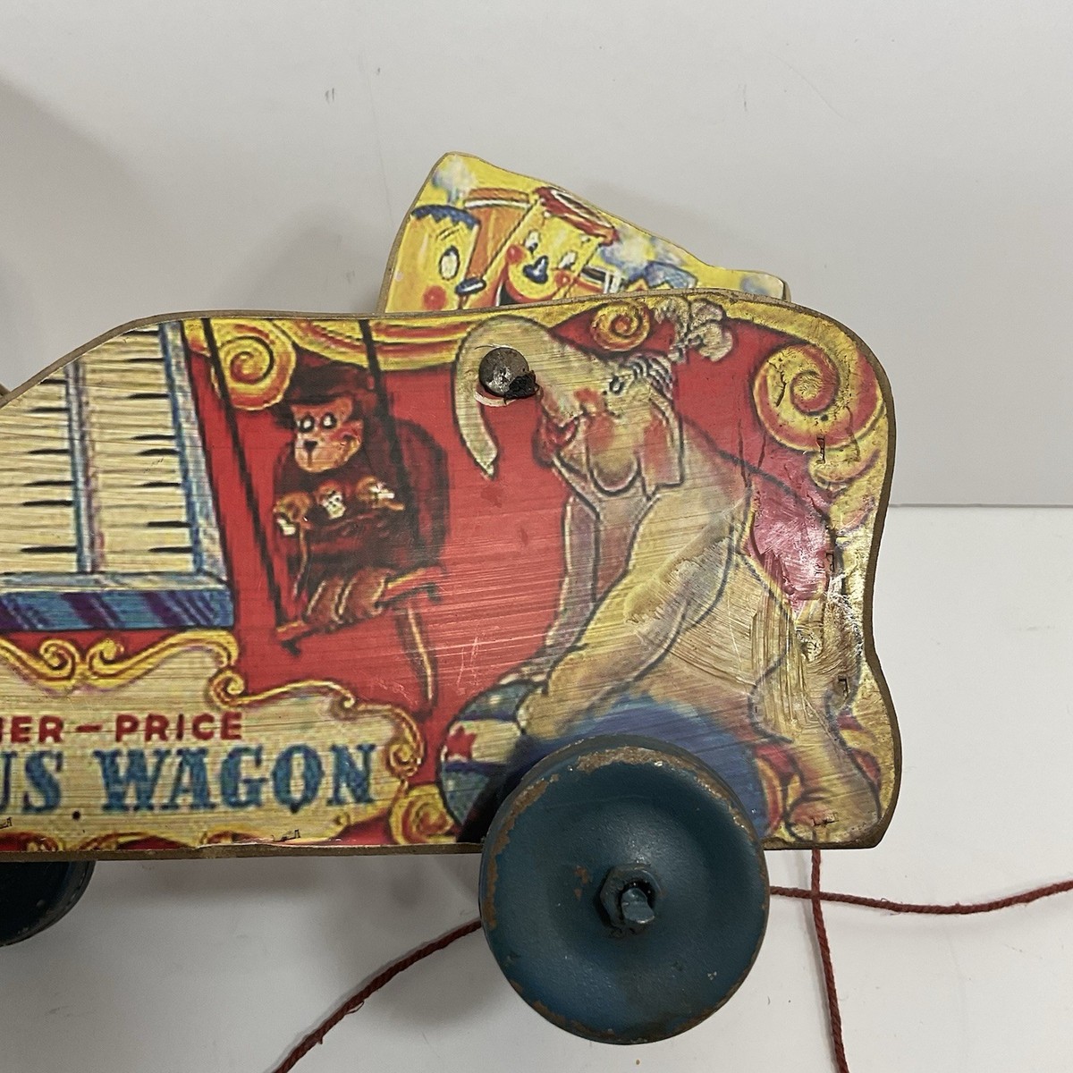 Vintage 1940s Rare Fischer Price #156 Circus Wagon Wood Pull Toy