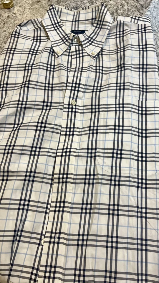 Burberry London Shirt Mens Large Button Up Black White Nova Plaid Check USA - Image 2 of 2