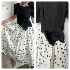 Gunne Sax 80s Party Cupcake Dress Black and White Polka Dot Poofy Crinoline S
