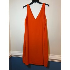 Lauren Ralph Lauren Shift Dress Women Size 10 Orange V-Neck Sleeveless Pockets