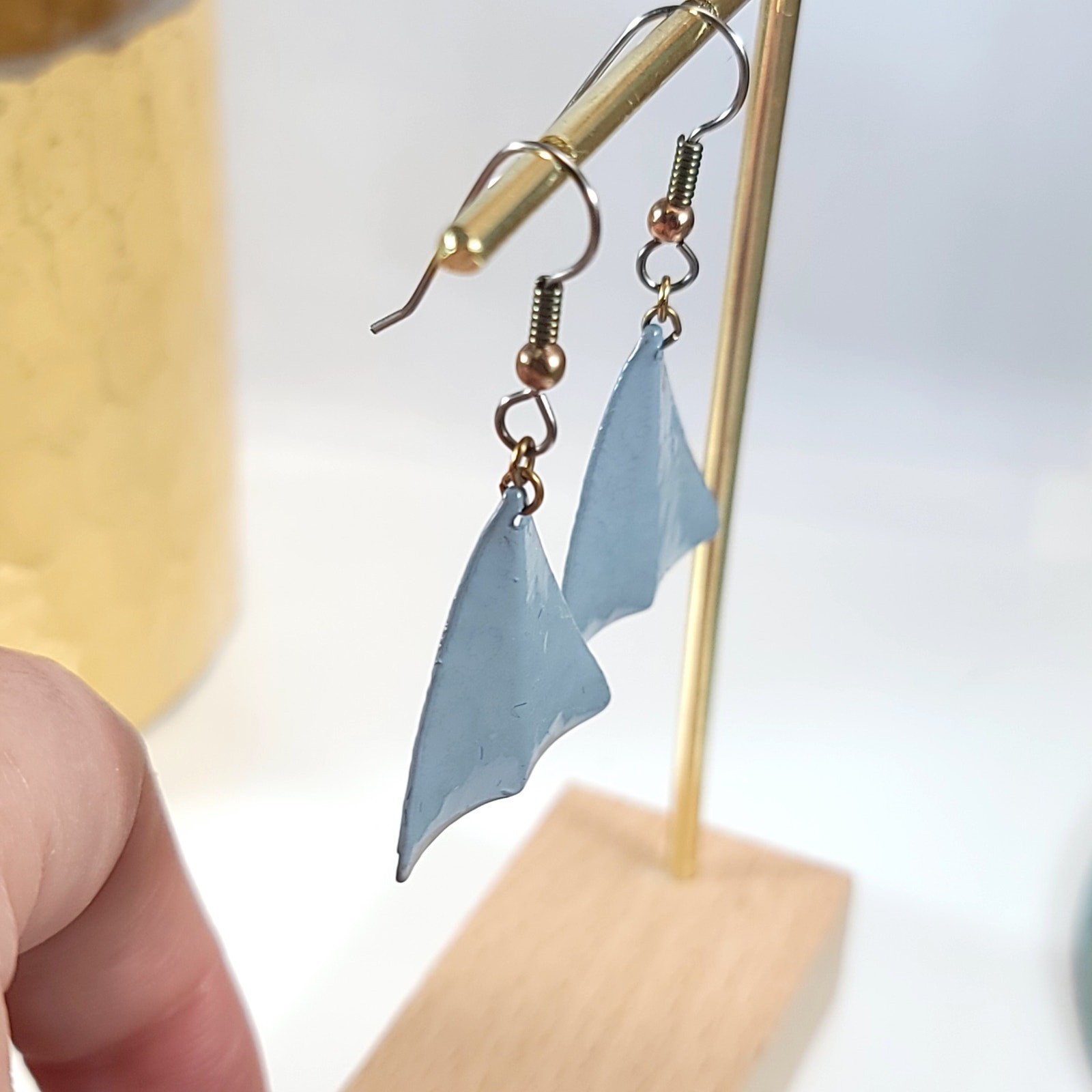 Blue Geometric Triangular Dangle Earrings, Minima… - image 7
