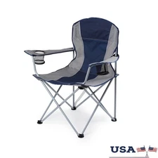 Oversized Quad Camping Chair Portable Folding Chair W/ Cup Holders Carry Bag New