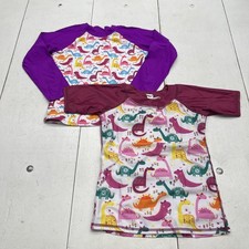 Rash Guard Swim Shirt 2 Pack Kids XL Multicolor Dinosaur Print Short Long Sleeve