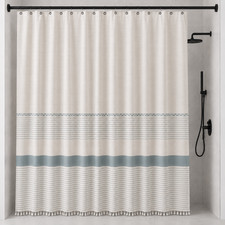 Boho Linen Look Shower Curtain with Hooks Farmhouse Style Bathroom Set
