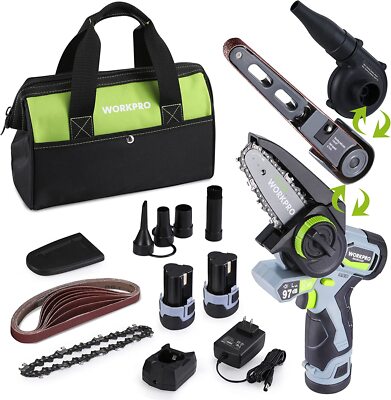WORKPRO Cordless Detail Belt Sander Mini Chain Saw 3-in-1 Power Tool Combo Kit