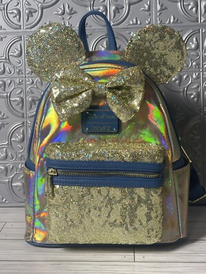 Disney Minnie Mouse EARidescent Gold Loungefly Mini Backpack  display picture 1