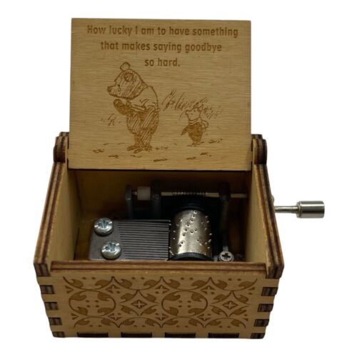 Wood Engraved Hand Crank Winnie The Pooh Plays You Are My Sunshine Music Box