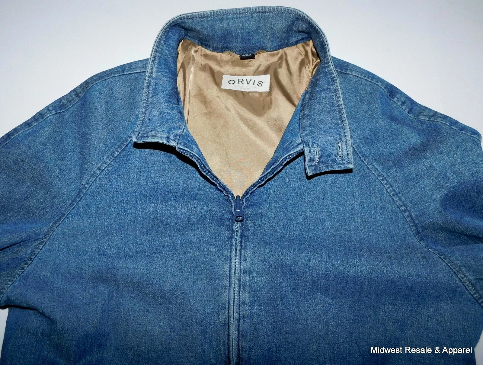ORVIS Mens Full Zip Lined Blue Denim Barracuda Bomber Jacket Size Large
Opens in a new window or tab