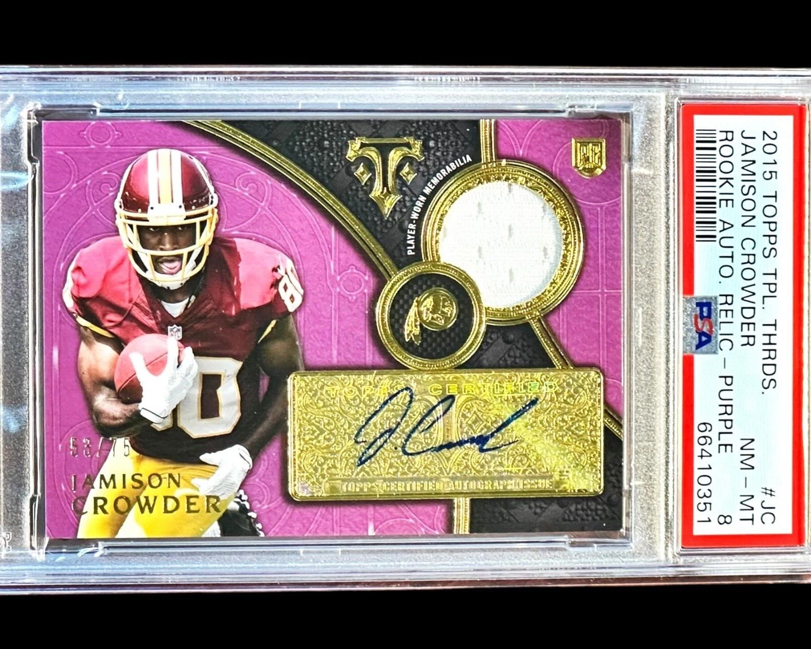 Jamison Crowder Topps Triple Threads Rookie Autograph Relic #JC Purple