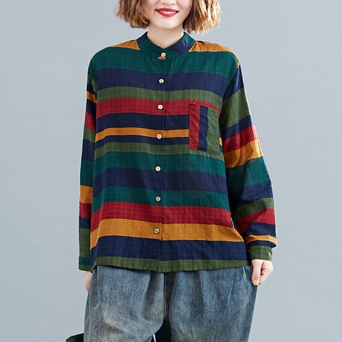 Laides Womens Loose Striped Shirts 