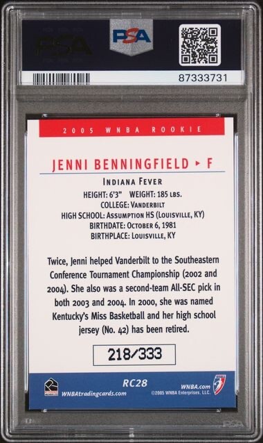 2005 Rittenhouse WNBA Rookie Jenni Benningfield PSA 7 Vanderbilt Commodores view 2