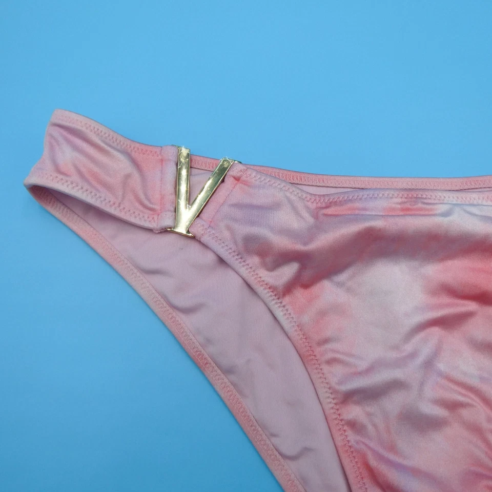 Victorias Secret Medium Pink Tie Dye Brazilian Bikini Bottom Metal Logo Swimwear - Image 3 of 4