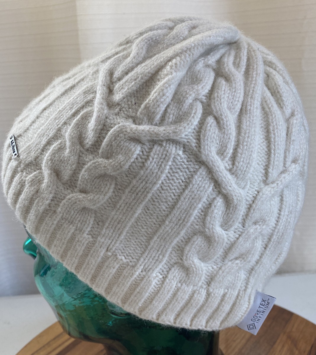 NWOT LL BEAN GIRLS LAMBSWOOL, CABLE KNIT BEANIE HAT, GORE