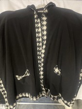 Lemoda Black & White Poncho Loose Cape Sz One Size With Hood