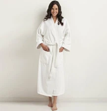 White Unisex Bathrobes w/ Belt 100% Cotton 48x63 One Size or 52x70 Big & Tall
