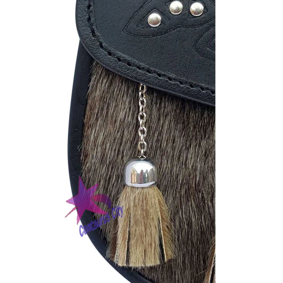 CC Semi Dress Kilt Sporran Celtic Embossed Traditional Leather Kilt Sporans - Image 4 of 4