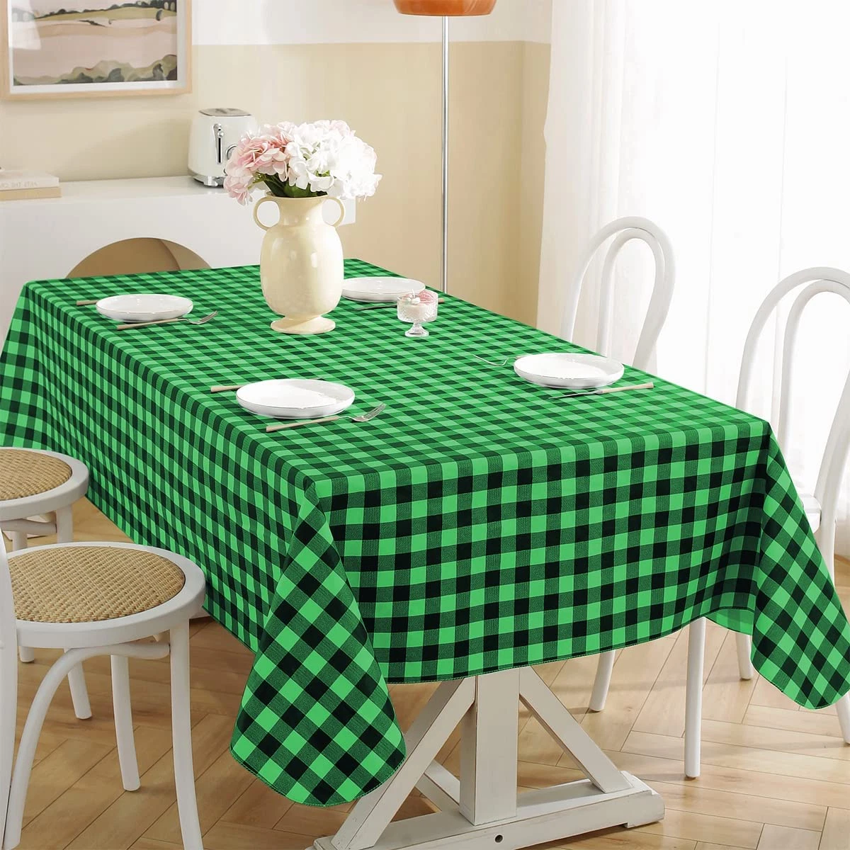 Checkered Vinyl Tablecloth Rectangle 60 X 120 Inch with Flannel