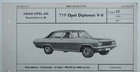 Opel Diplomat A V8 1964 VDA Type Sheet with all technical data