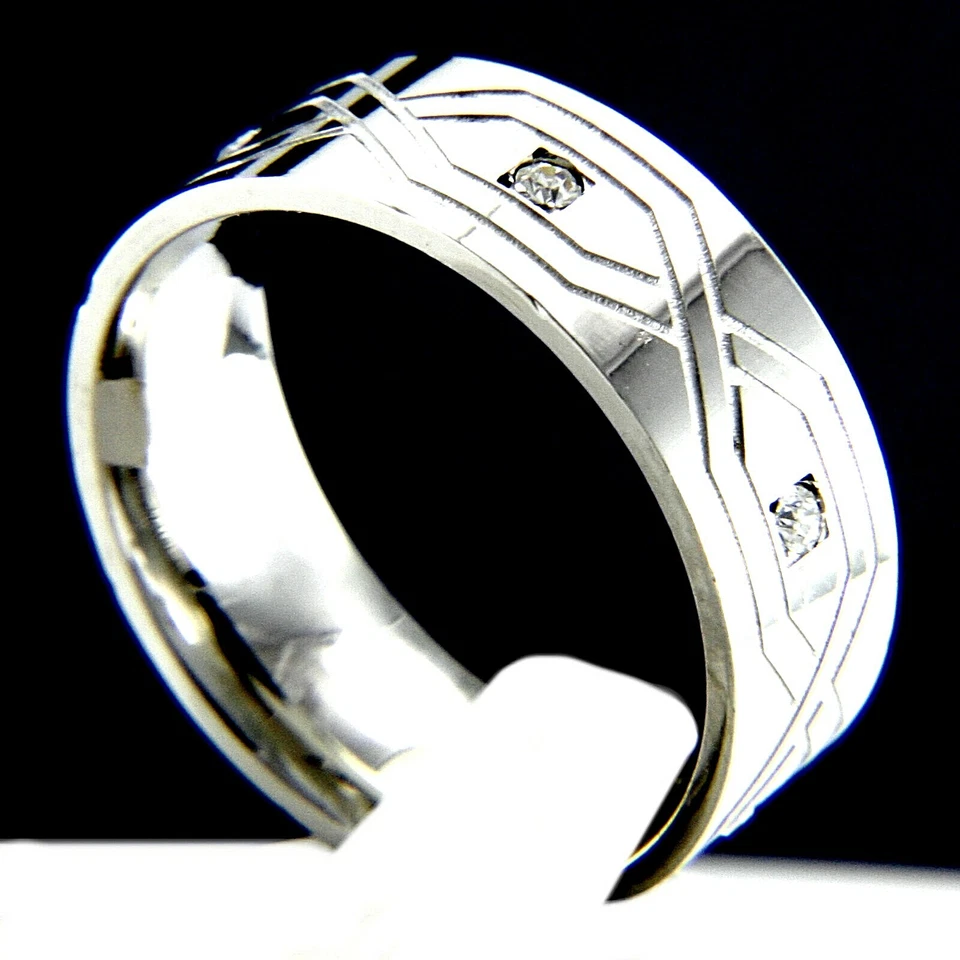 Anniversary Engagement Wedding Bridal Stainless Steel CZ Stones Men's Band Ring - Изображение 2 из 4
