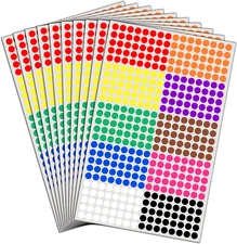 6000 Pack, 1/4" Small Colored Dot Stickers round Labels - 10 Colors