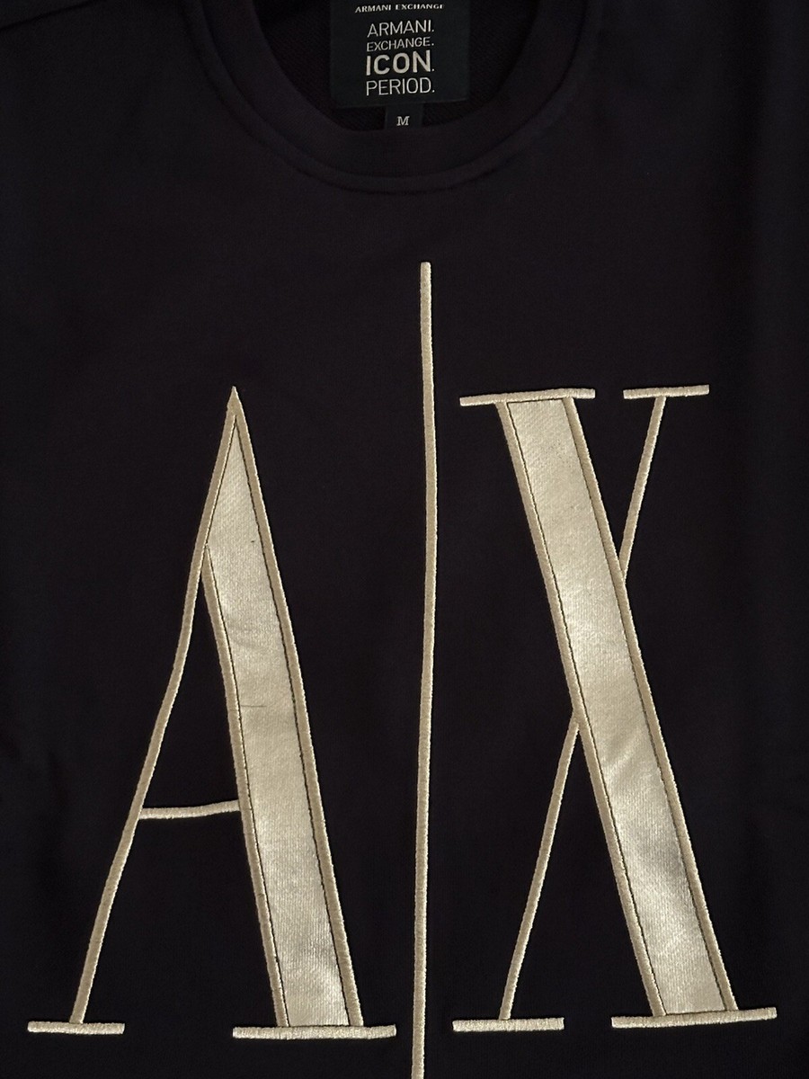 【Armani Exchange】ゴールド刺繍 ロゴ スウェット トレーナー A/X ARMANI EXCHANGE METALLIC EMBROIDERED GOLD LOGO M BLK