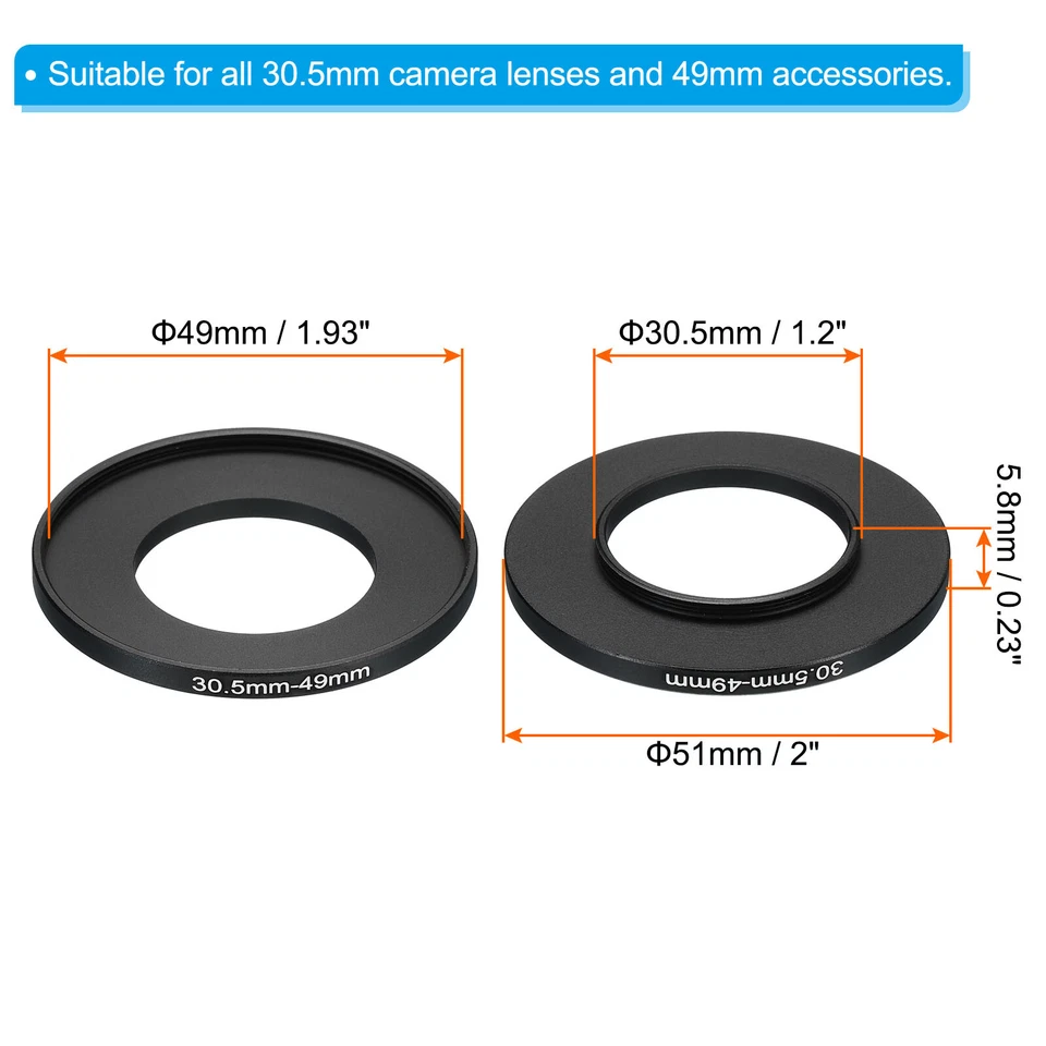 30.5mm-49mm Metal Step Up Ring, Camera Lens Filter Adapter Ring Black - Image 2 of 4