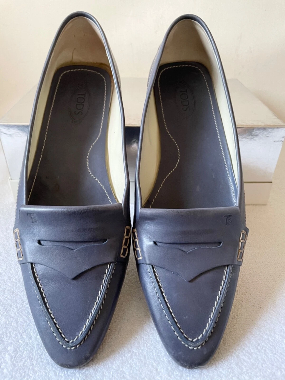 TOD’S MOCASSINI TODS BLU GRIGI IN PELLE A PUNTA TAGLIA 6 5 39 5