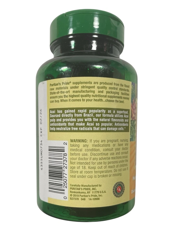 Puritans Pride Triple Fuerza Acai - 3000 mg - 120 cápsulas blandas - Exp 02/26 Foto 3 de 4
