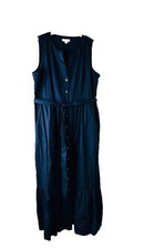 NWOT Calvin Klein Dress Womens 14 Cotton Button Front Sleeveless Belt Maxi