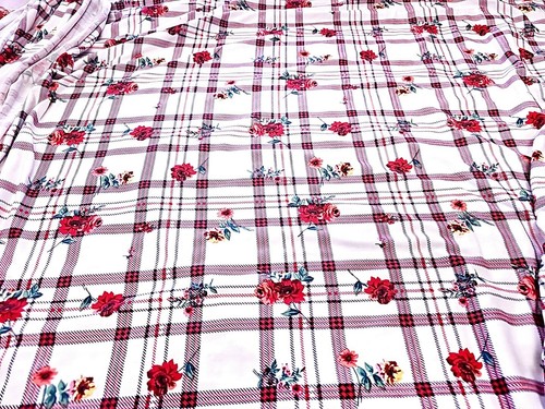 Double Brushed Jersey Floral Plaid Roses Vines Apparel Quality By the Yard