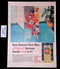 1958 SIMONIZ VINAL FLOOR WAX Childproof Kids in Raincoats & Mud  Print Ad 48275