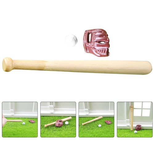 1 Set Casa delle Bambole Miniatura Baseball Doll House Accessori Mazza in Legno - Foto 10 di 12