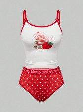 Women's Strawberry Shortcake Cami  Brief Panty Underwear Lounge Lingerie Set