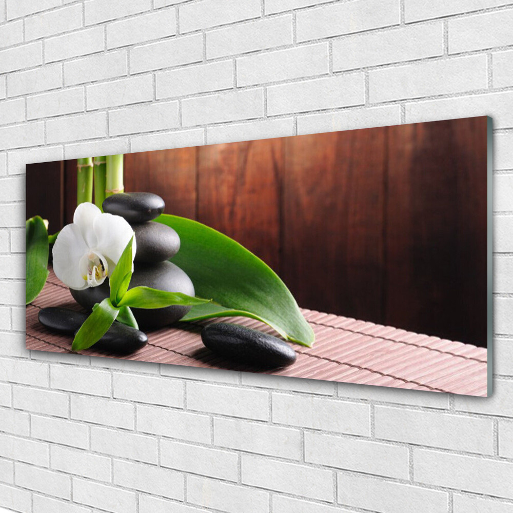 Tableau murale Impression sous verre 125x50 Fleurs Pierres Feuilles Tulup