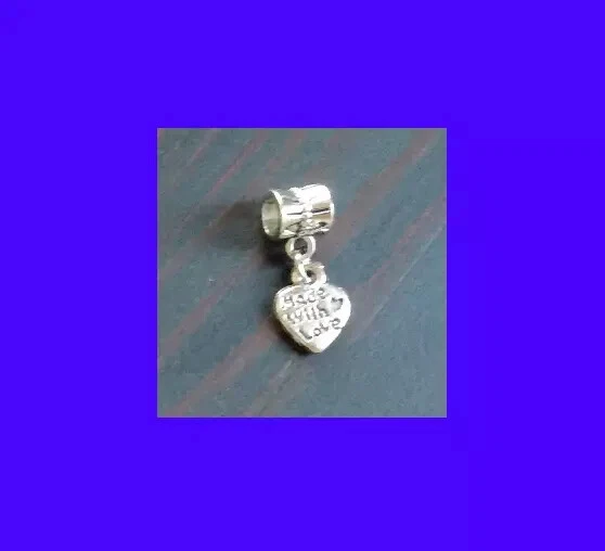 2x Made with Love Heart Charms Pendant Silver Tone Spacer Beads